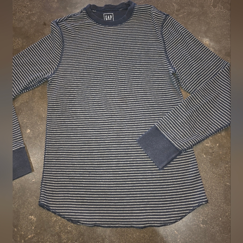 Men's GAP Dark Blue and White Striped Crewneck Henley